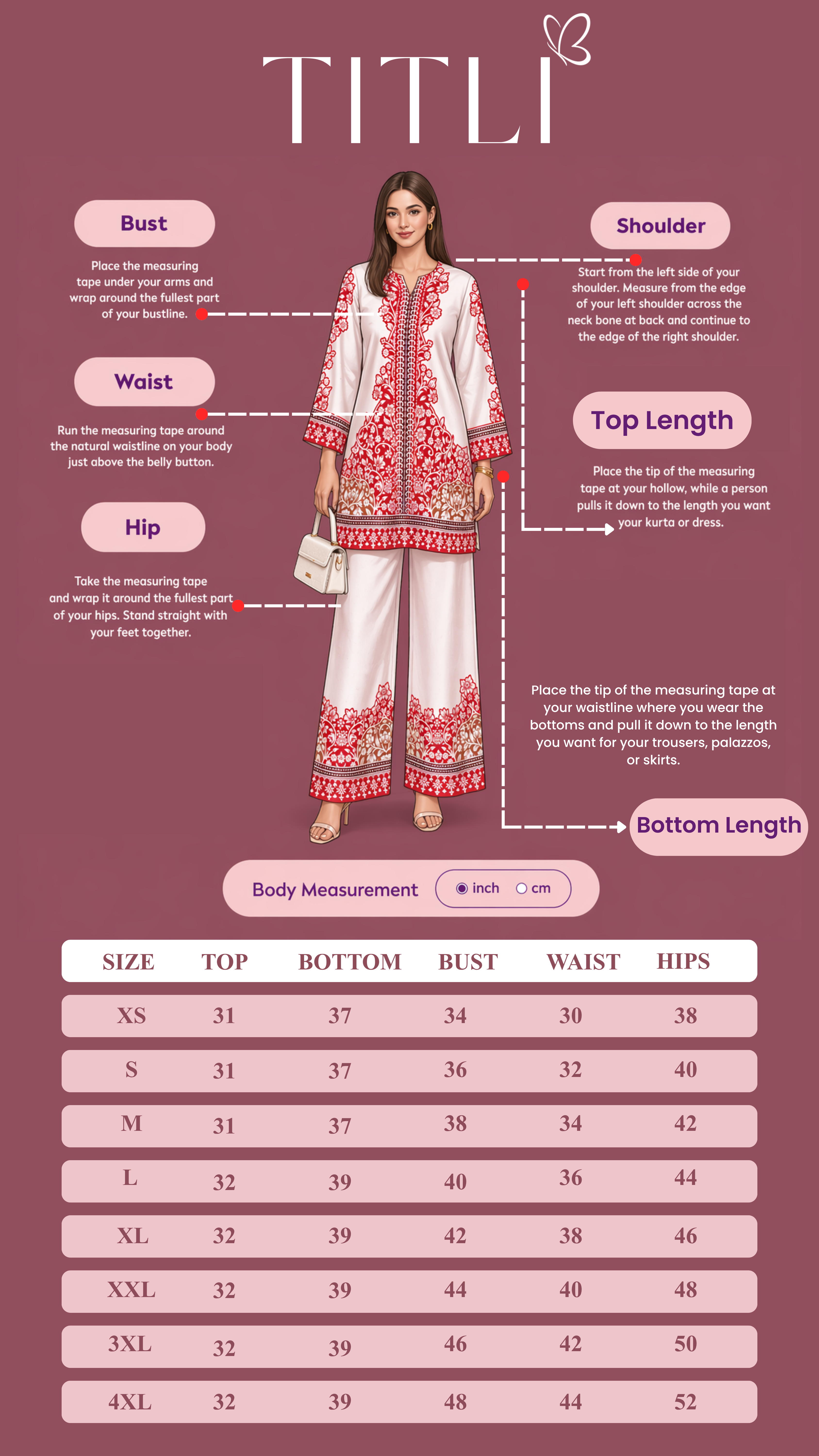 Titli Size Chart