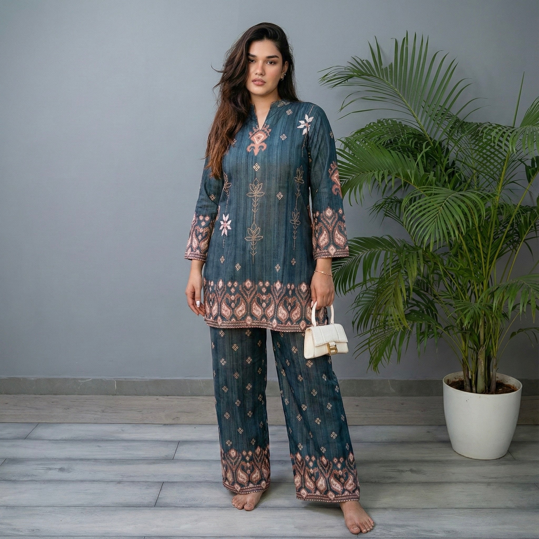 Teal Ikkat Co-ord Set